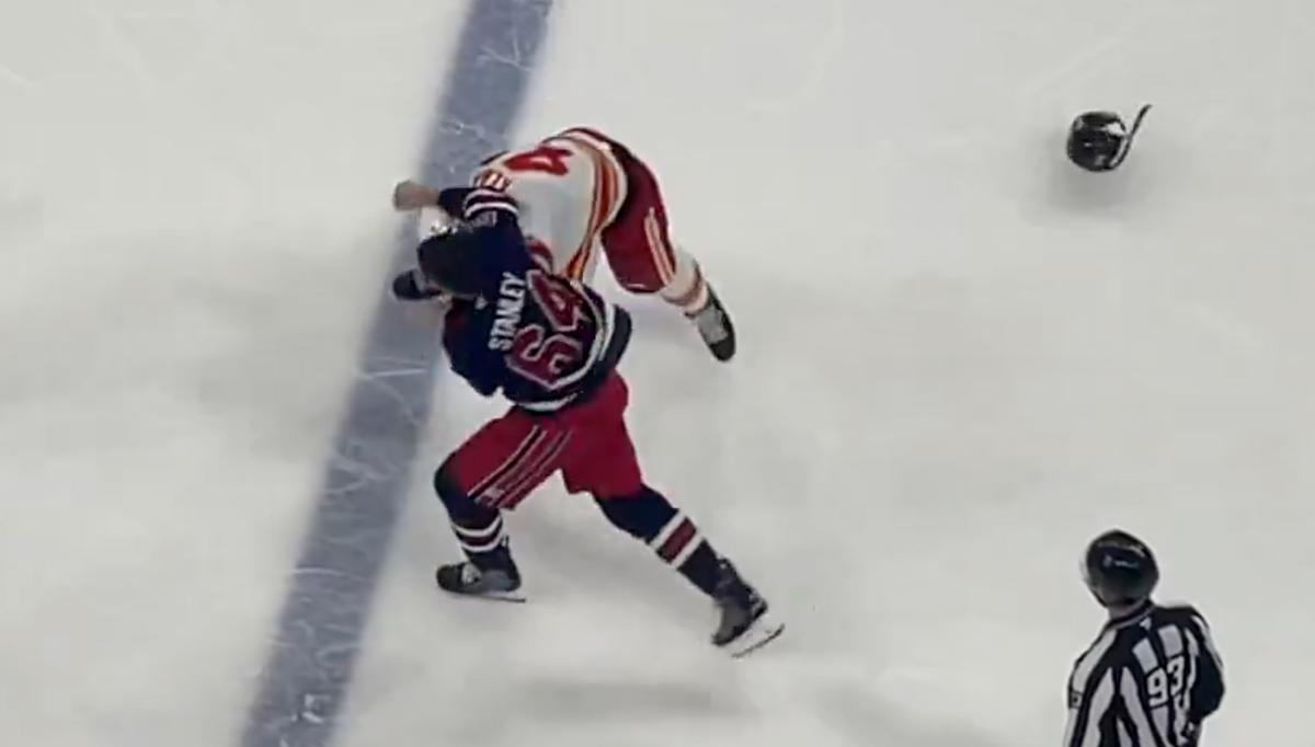 Fight between Logan Stanley and Adam Klapka 