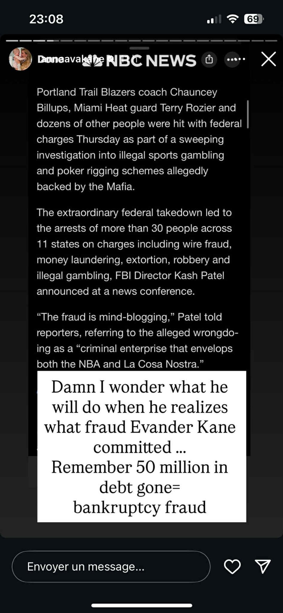 Anne Kane's story on Instagram 