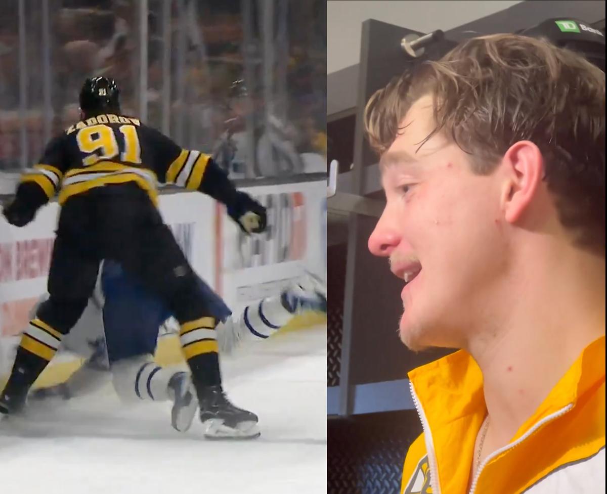 Hit on Auston Matthews ; reaction of Nikita Zadorov 