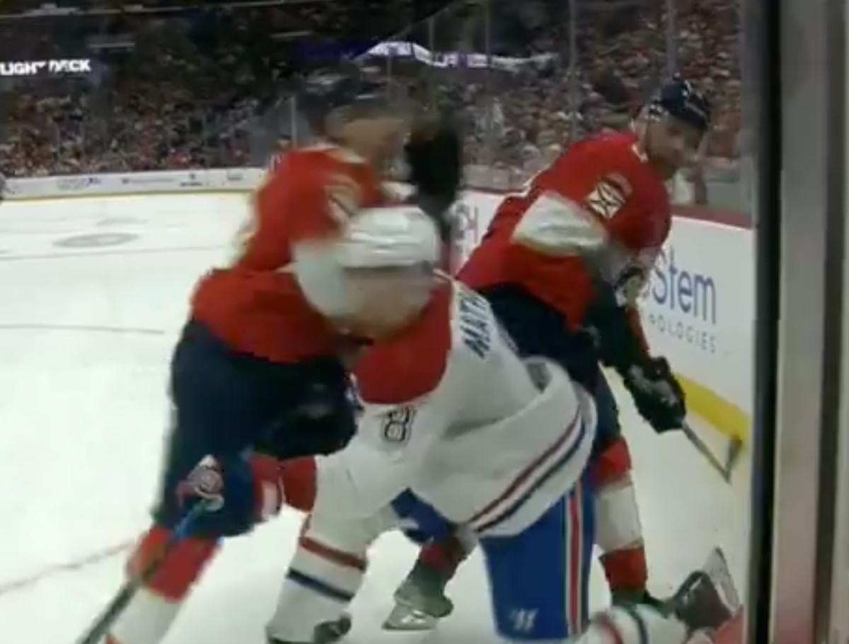 Brad Marchand's elbow to the head of Mike Matheson. 