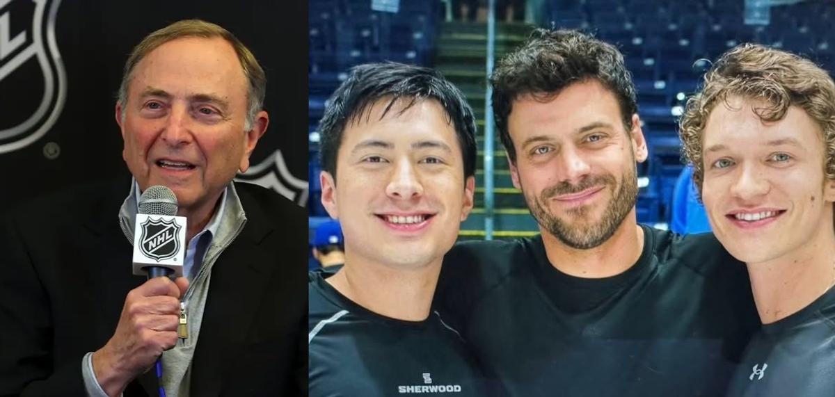 Gary Bettman and trio of main actors from Heated Rivalry. 