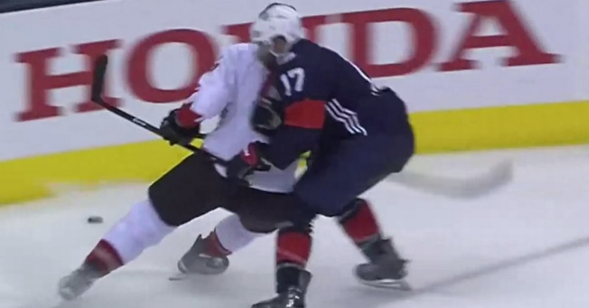 Ryan Kesler receives a game misconduct for hit from behind on Shea Weber.