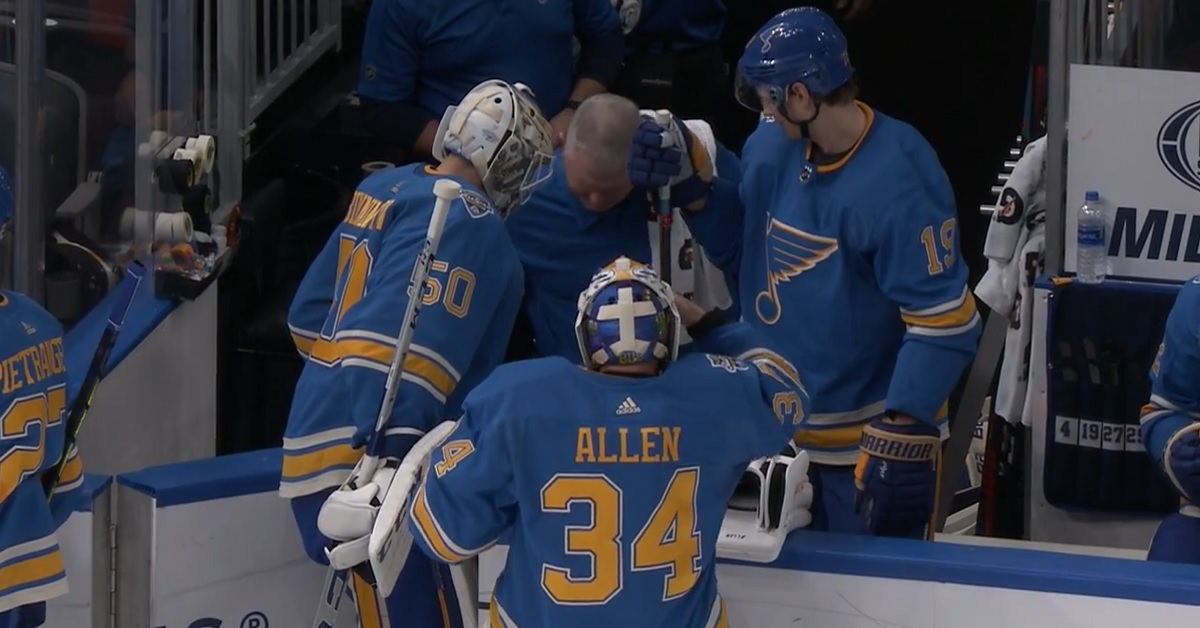 Jordan Binnington pulled after an abysmal .500 save percentage tonight.
