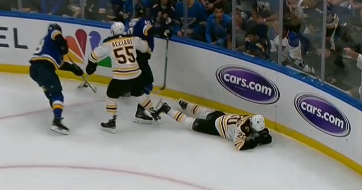 Brayden Schenn drills Joakim Nordstrom between the numbers.