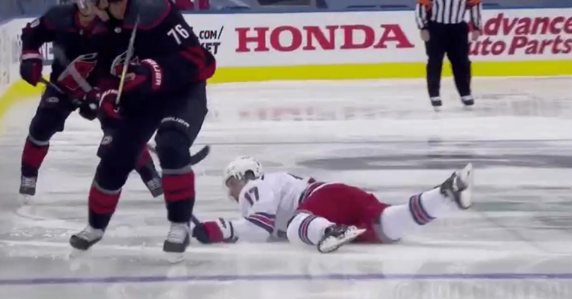 Jesper Fast knocked out of the game by his former teammate.