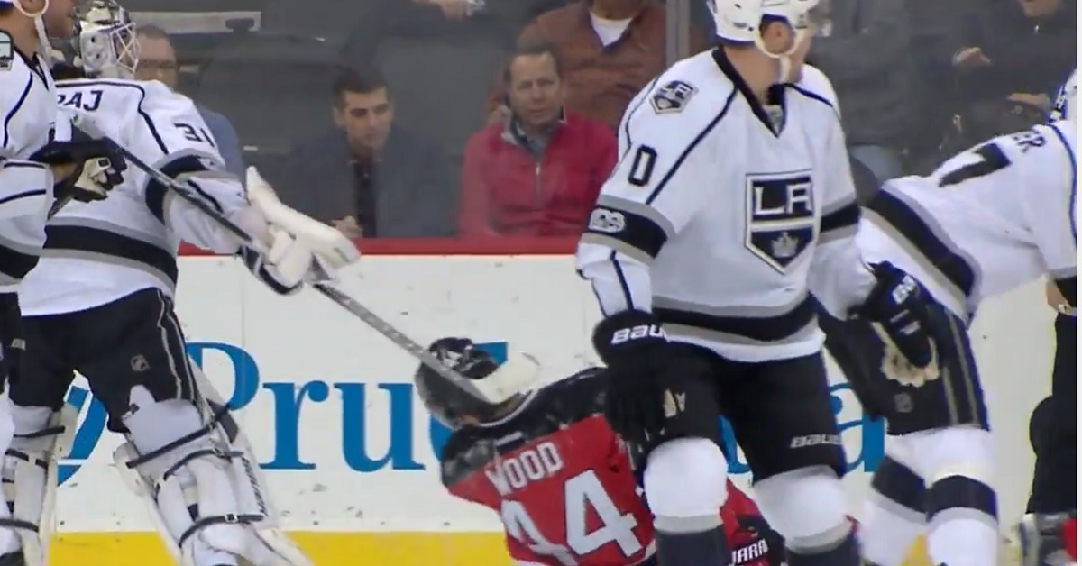 Must see: NHL goalie hooks rookie player in the face with his stick.