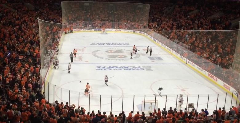 Flyers assessed delay of game penalty because of their home crowd.