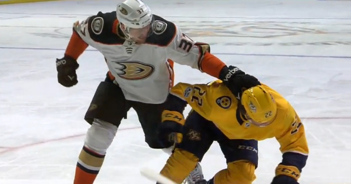 Fiala gets sucker punched after scoring a goal. 