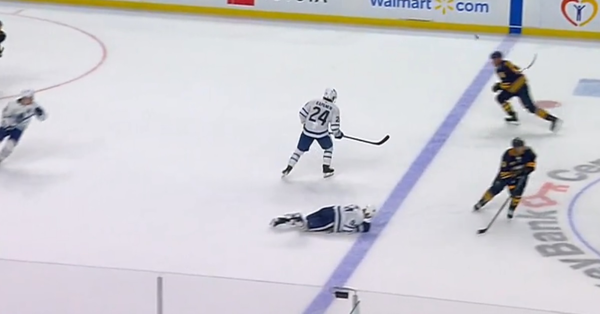 Rasmus Ristolainen drops Tyson Barrie with a questionable hit.