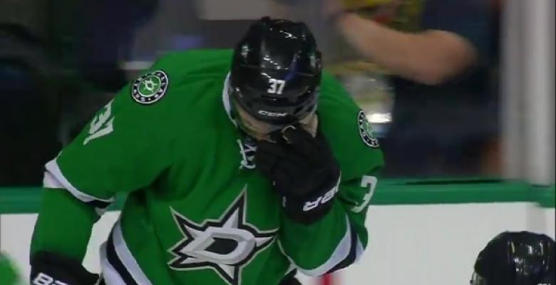 VIDEO: Nemeth takes a puck to the face, then it stays stuck in his visor!