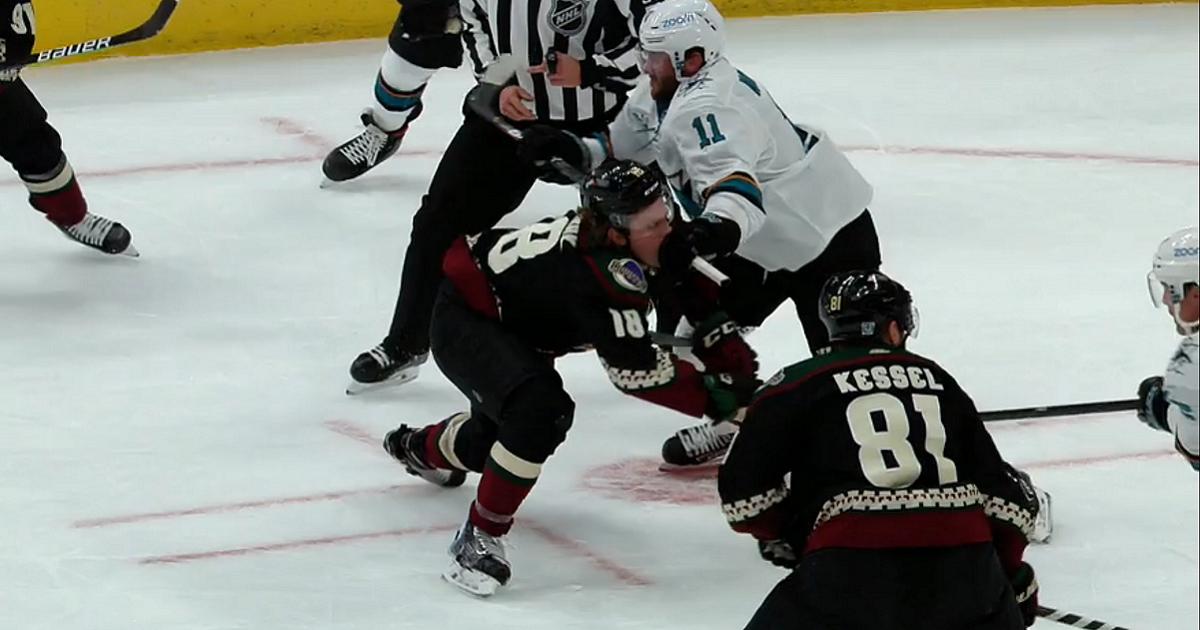 Stefan Noesen crosschecks Christian Dvorak right in the face.