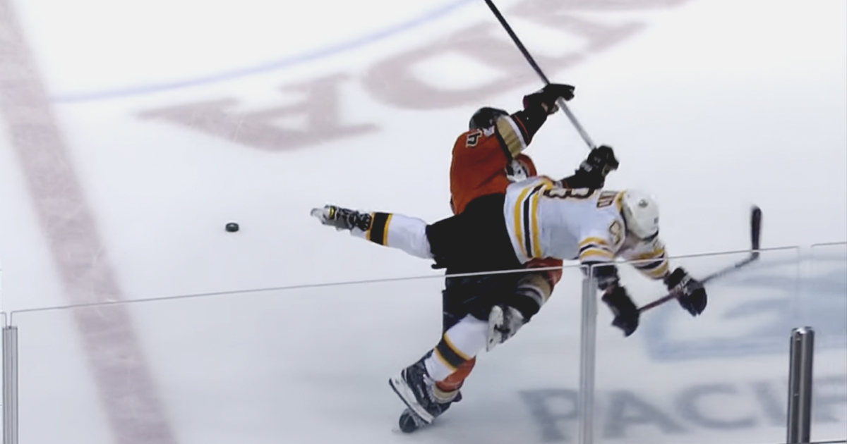 Must see: Brad Marchand getting destroyed by Josh Manson.