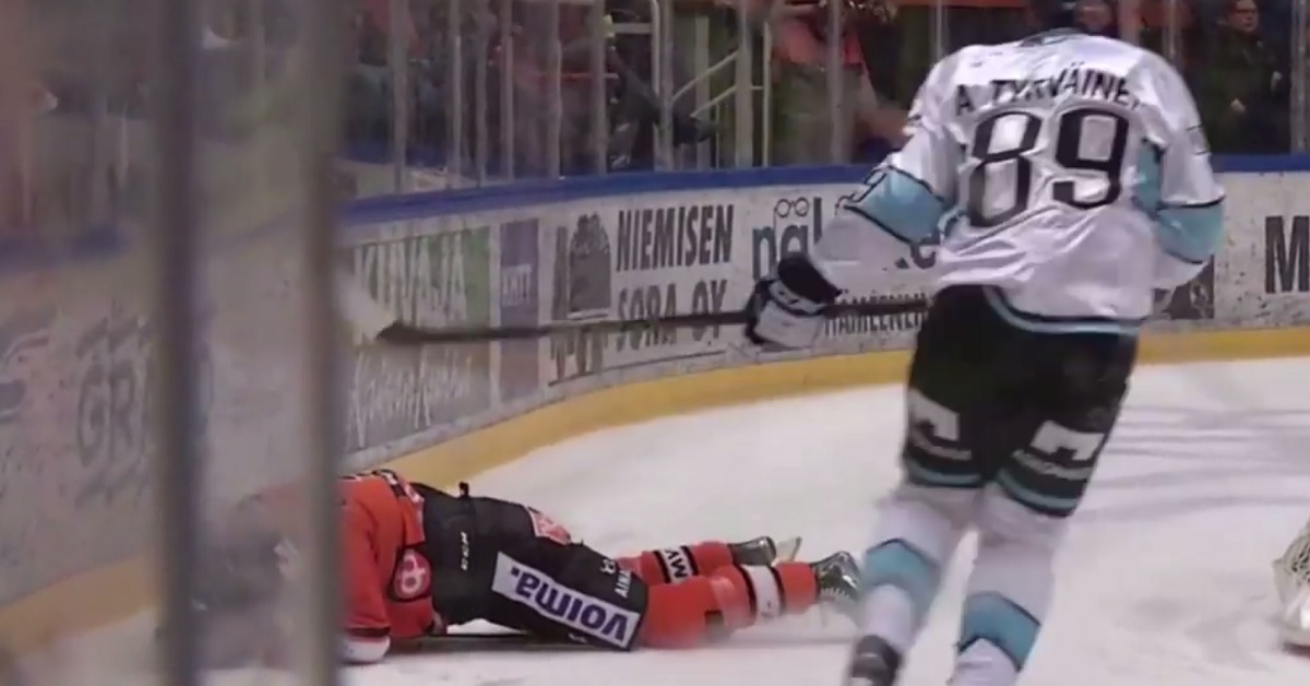 An absolutely bone crunching hit leaves one man out on the ice.