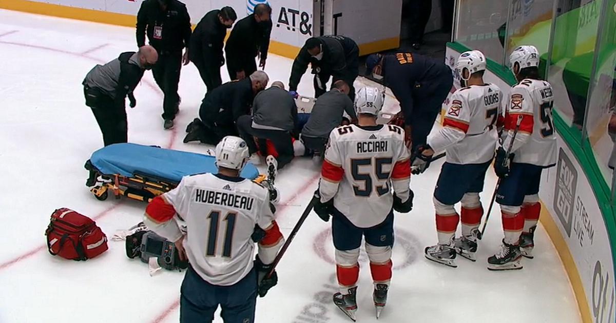 Aaron Ekblad carried out on a stretcher after suffering a horrific looking injury.