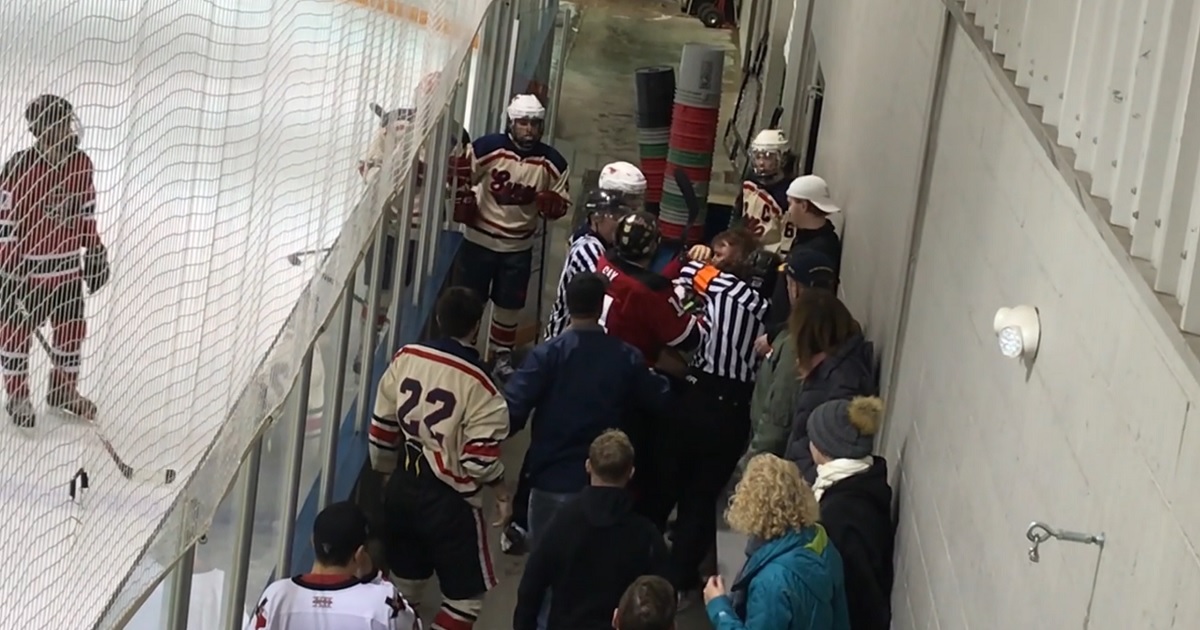 College hockey fight betwene SMU and Texas Tech spills off the ice.