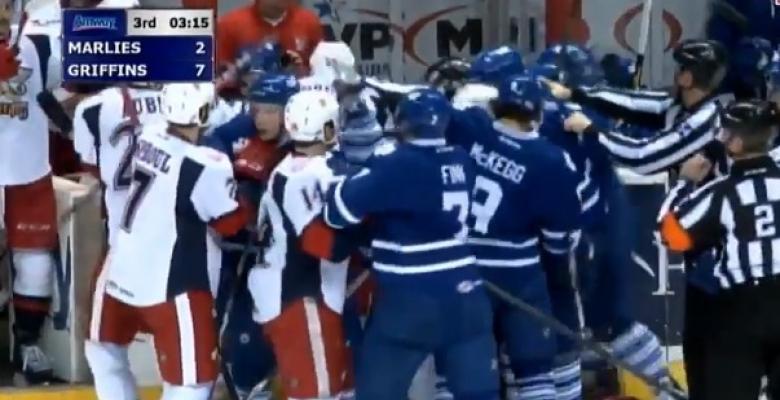 (VIDEO): Game ends in a huge bench brawl between two rival teams!