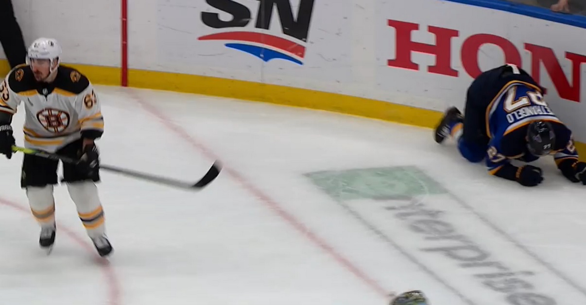 Marchand takes out Pietrangelo with a cheap shot in Game 6.