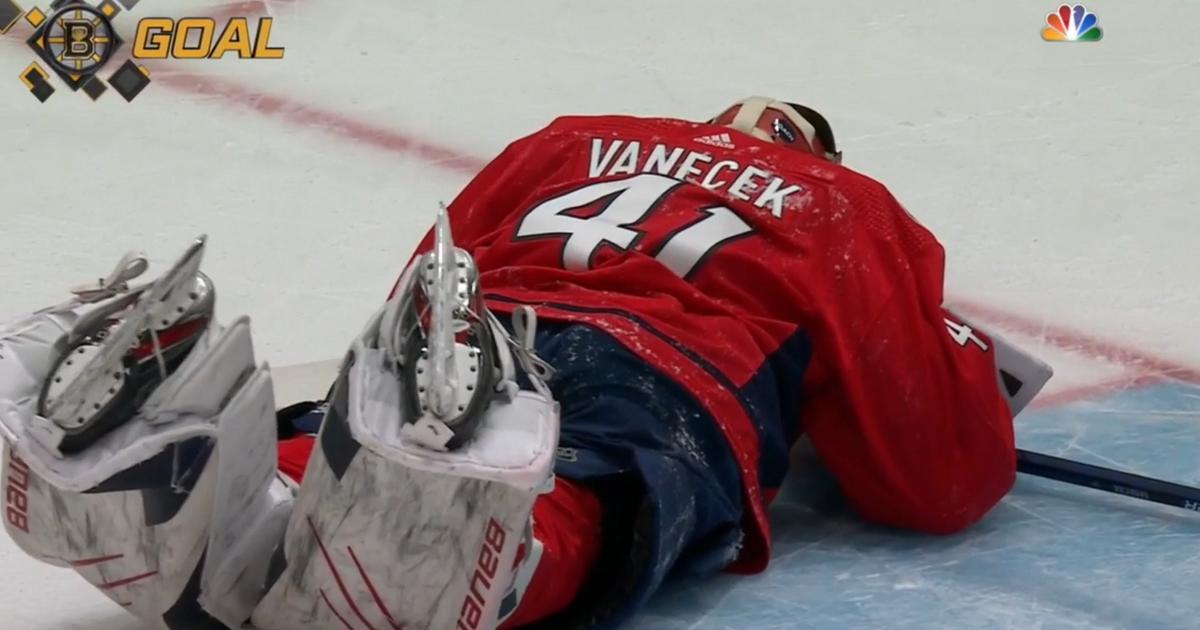 Capitals rookie goaltender Vitek Vanecek injured in the first period of Game 1.