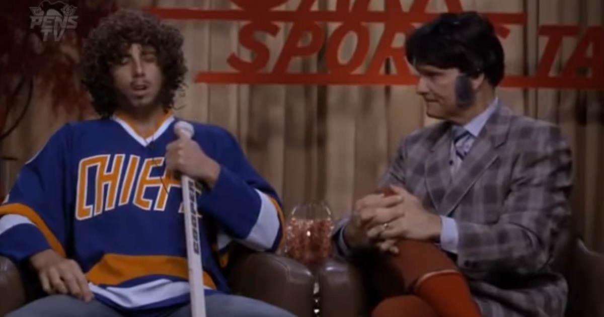 Marc Andre Fleury reenacts classic scene from “Slap Shot.”