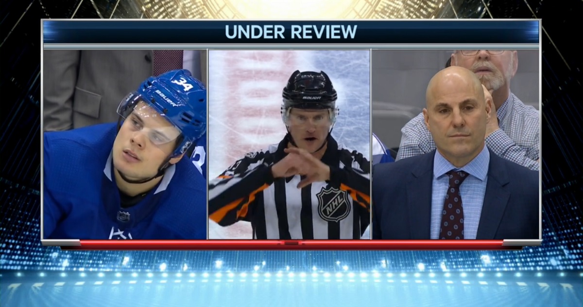 Matthews and the Leafs in disbelief after goal is overturned late in the 3rd.