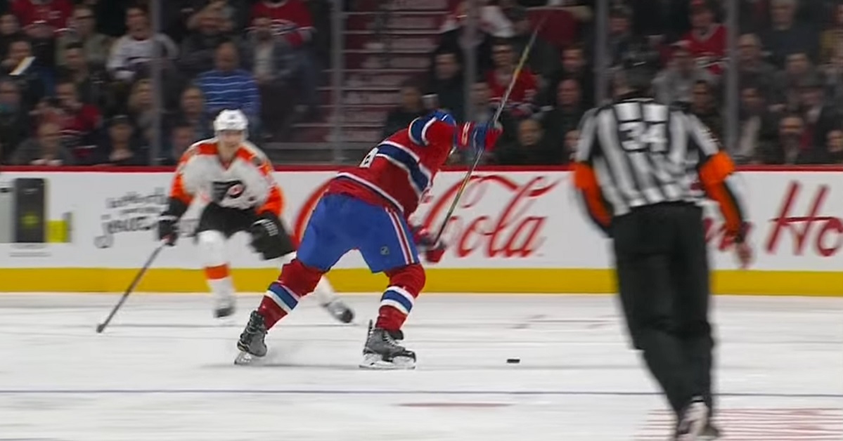 Weber's shot destroys a stick, and keeps going into the net.