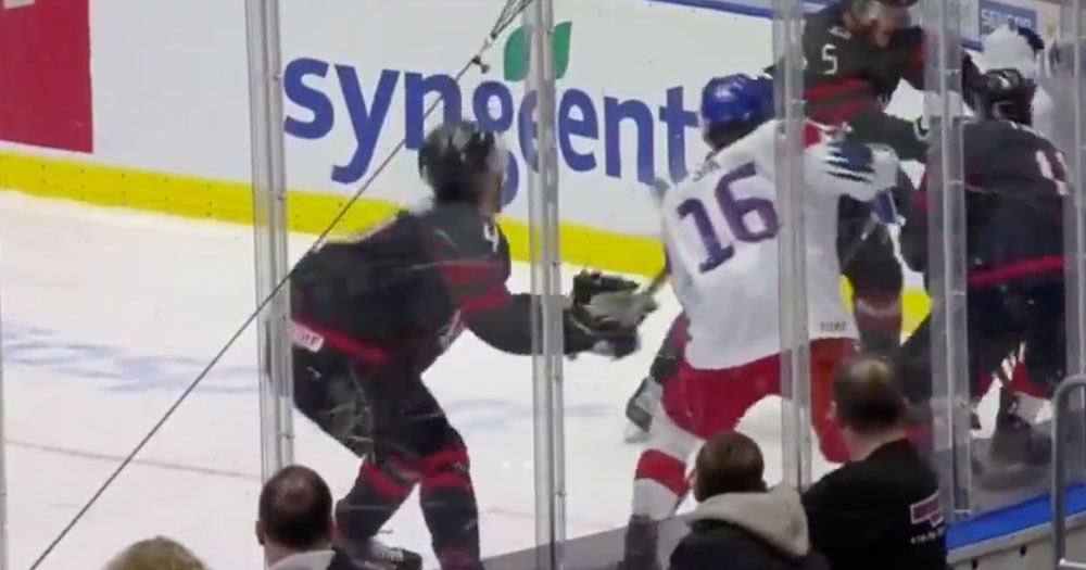 Czech player gets ejected for spearing Canada’s Byram in the balls! 