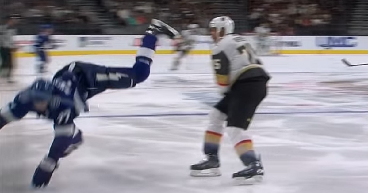 Ryan Reaves crushes Victor Hedman and knocks him out of the game.