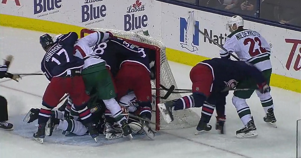 Must see: Eric Staal thrown into the opposing net and punched in the back of the head 3 times.