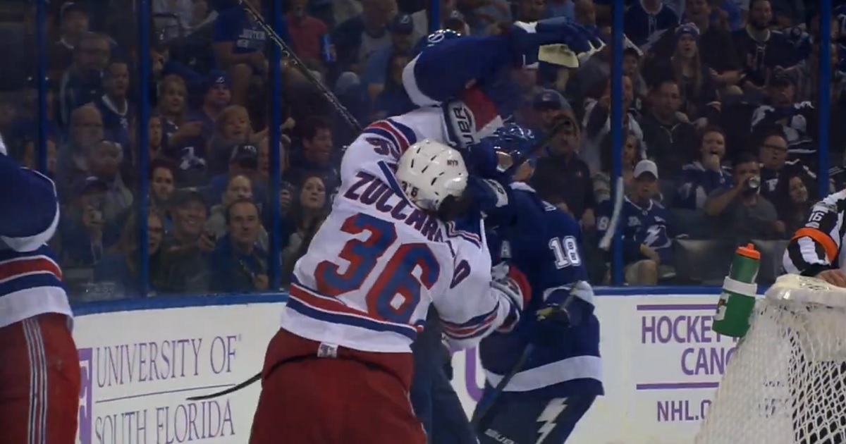 Zucarello snaps and goes after a man twice his size!