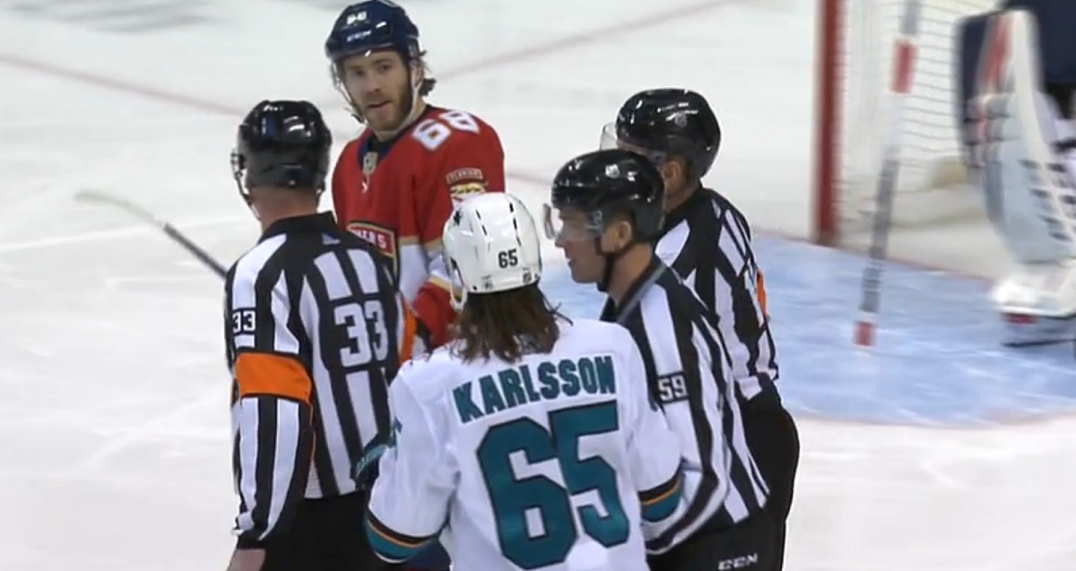 Karlsson and Hoffman get heated in their first meeting since leaving Ottawa.