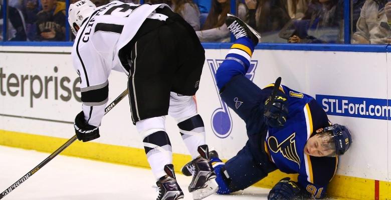 Tarasenko gets blown up behind the net.