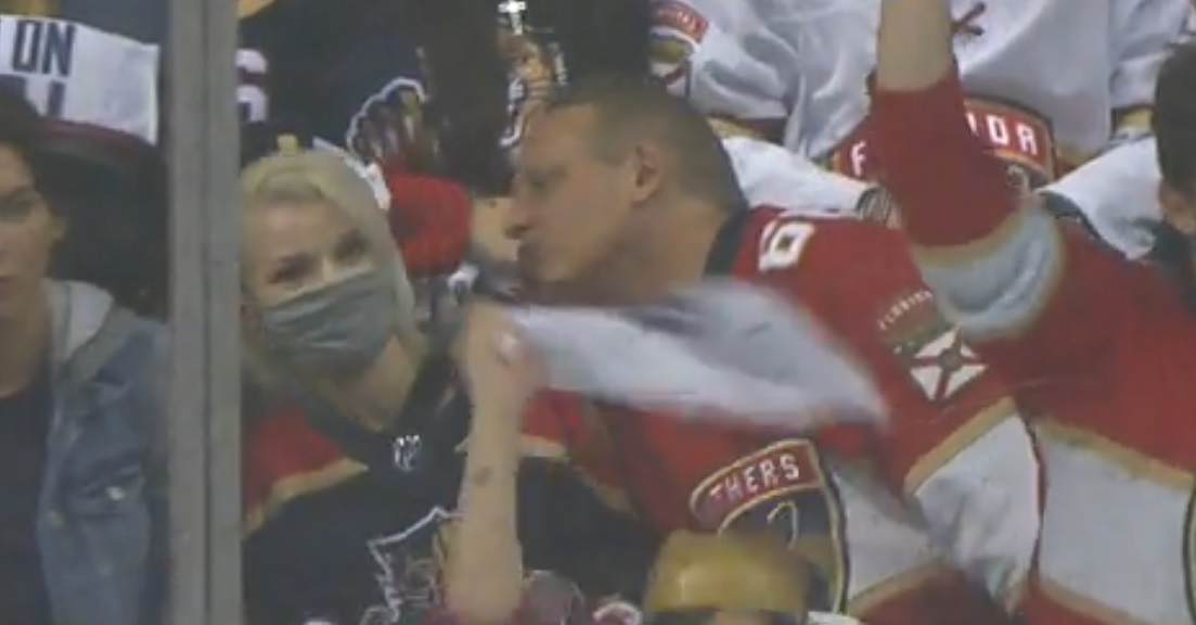 Panthers fan leans in for a kiss but gets completely shutdown as the cameras roll.