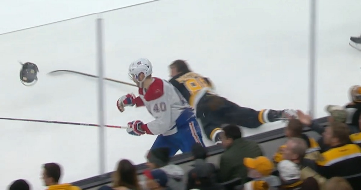 Joel Armia crushes David Pastrnak with a monstrous hit.