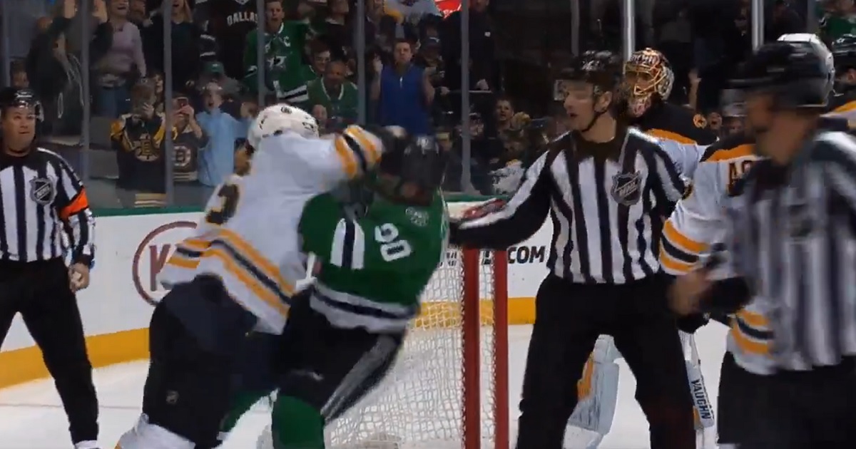 Bruins rookie drops Jason Spezza in his first NHL fight, during his first NHL game.