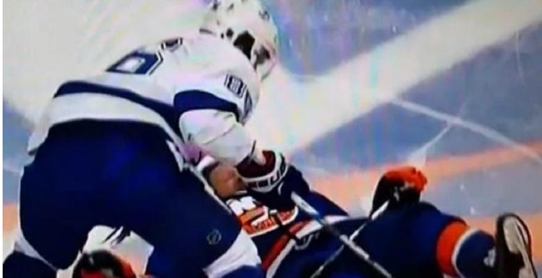 Kucherov destroys Okposo with a massive hit.