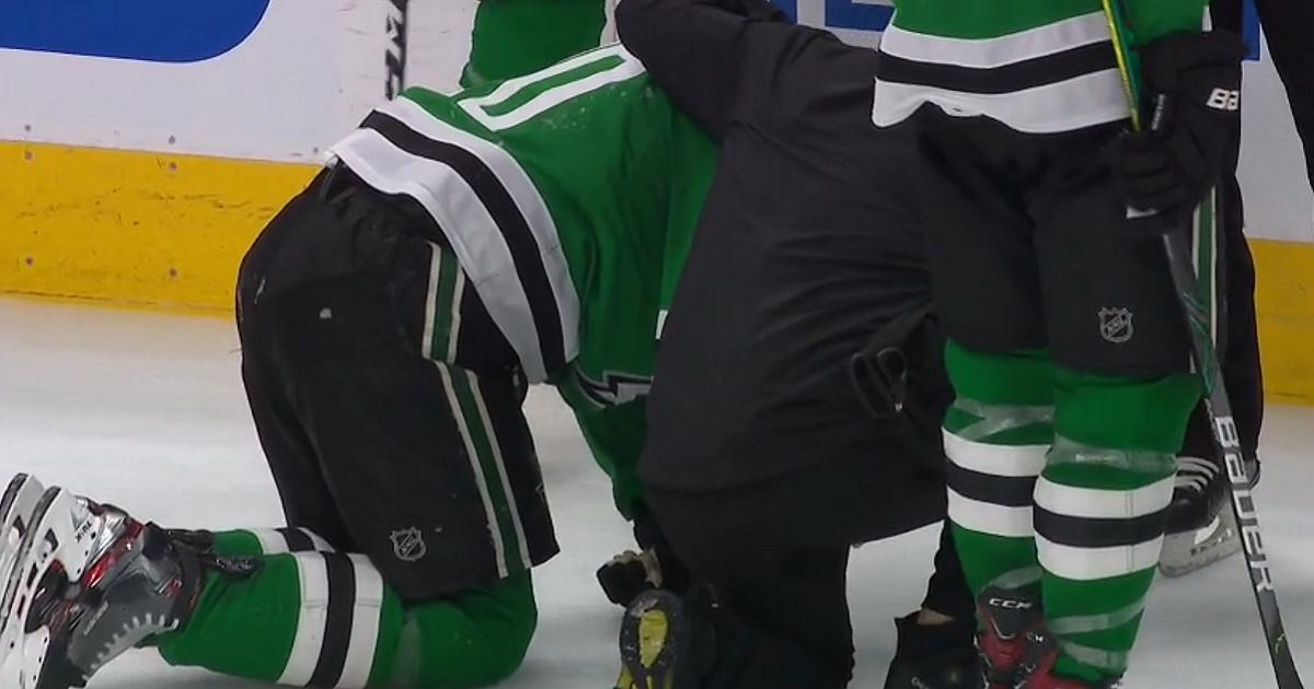 Nathan MacKinnon takes out Corey Perry with a high hit.