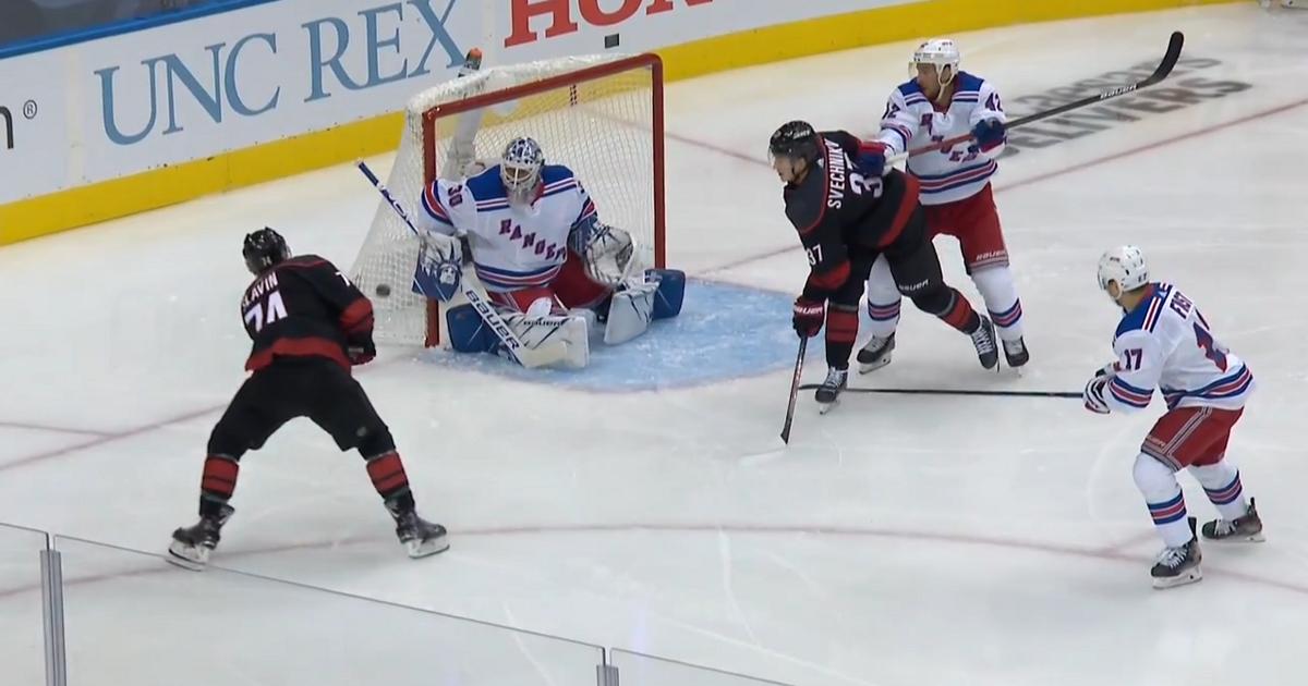 Henrik Lundqvist coughs up a goal on the first shot of the playoffs!