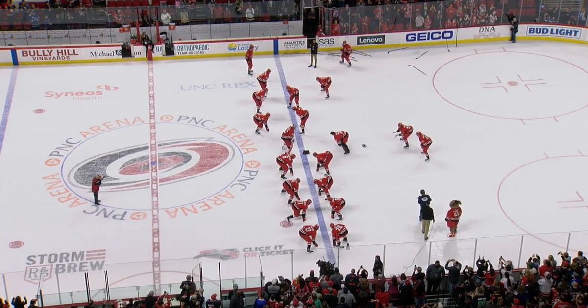 Hurricanes show off a Superbowl themed Storm Surge.