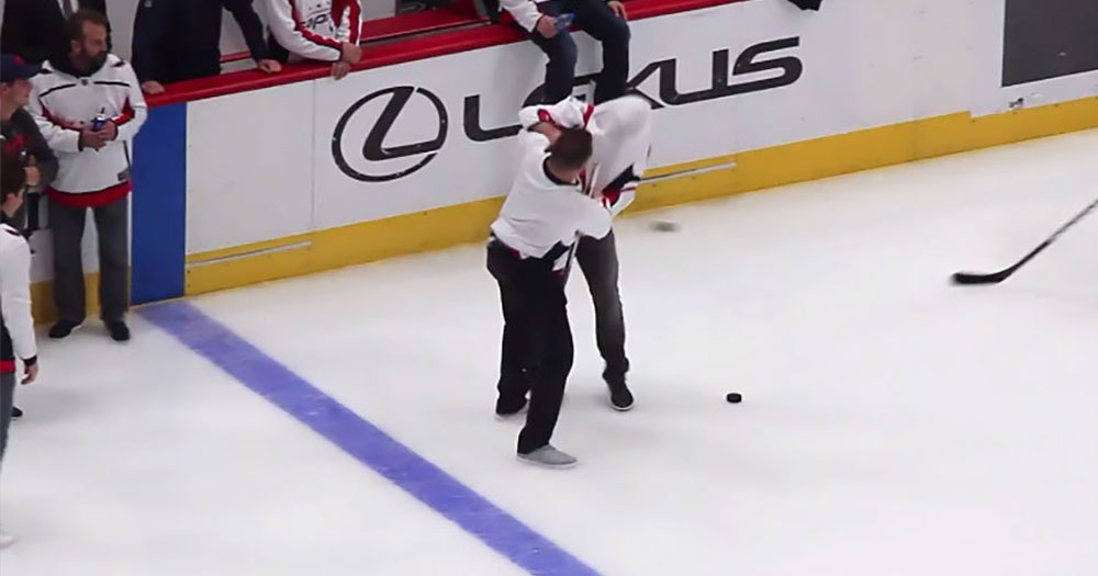 Drunken Nationals players hit the ice and attempt to play hockey after Caps beat Flames