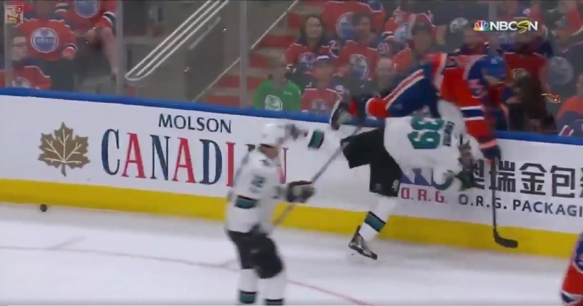 Zack Kassian completely runs over Logan Couture!