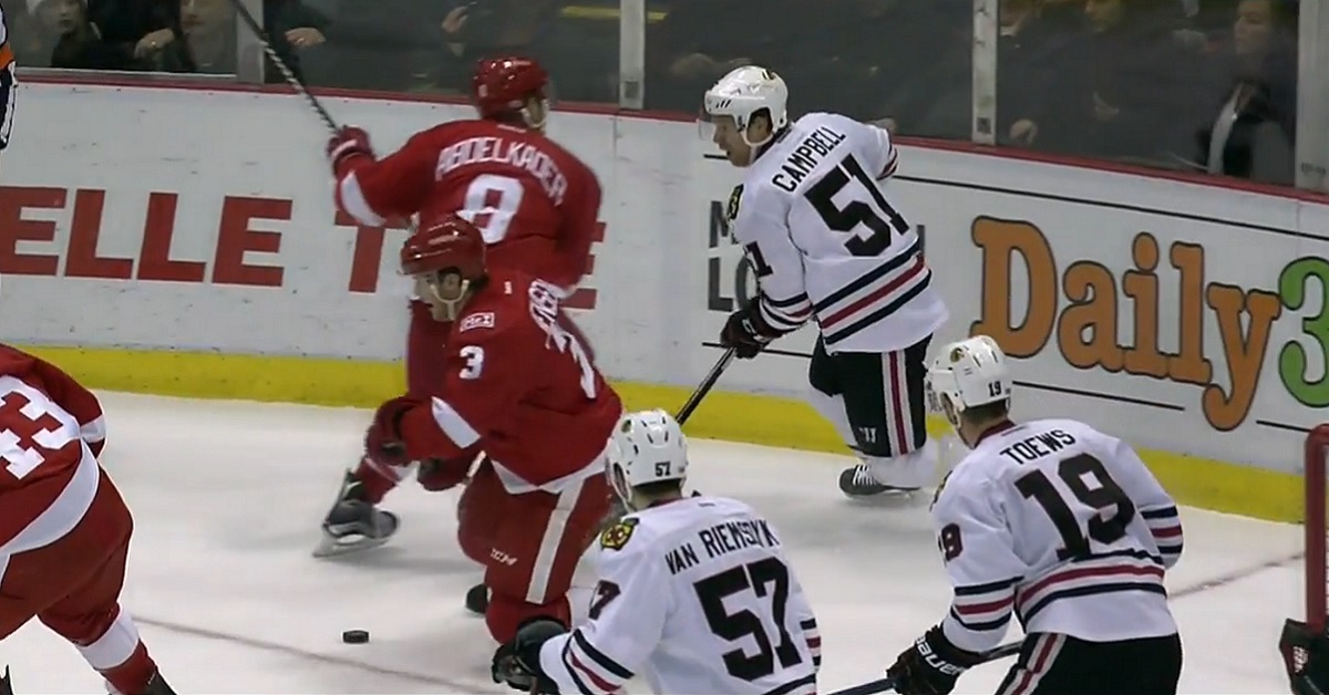 Ouch! Campbell eats a huge hit right under the chin.