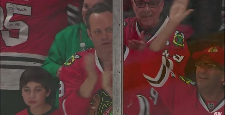 Superfan Vince Vaughn stoked after beautiful gold from Toews.