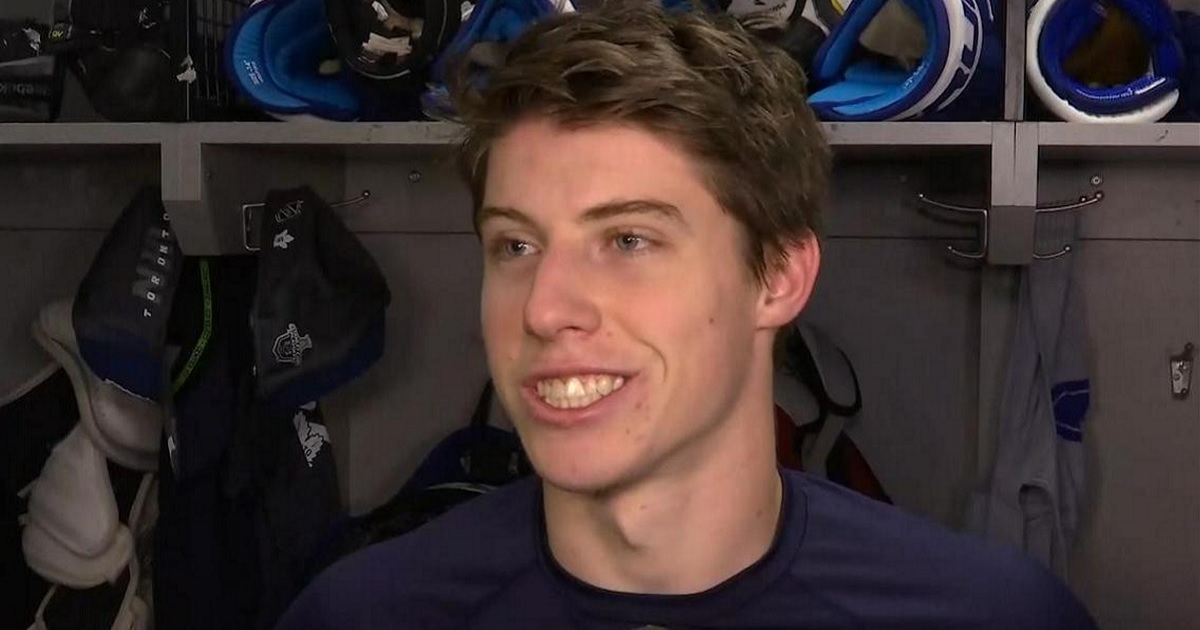 Toronto's Mitch Marner shows off insane trick shot. 