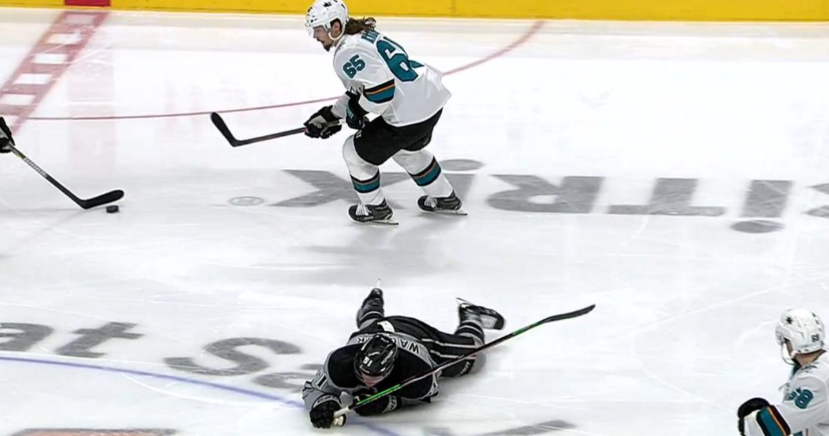 Erik Karlsson sends rookie to the locker room with an ugly head shot.