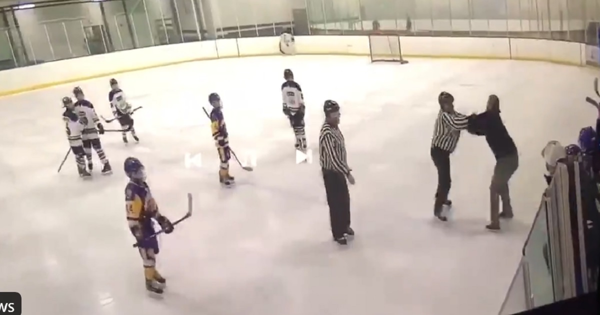 Crazed coach attacks referee at youth hockey game.