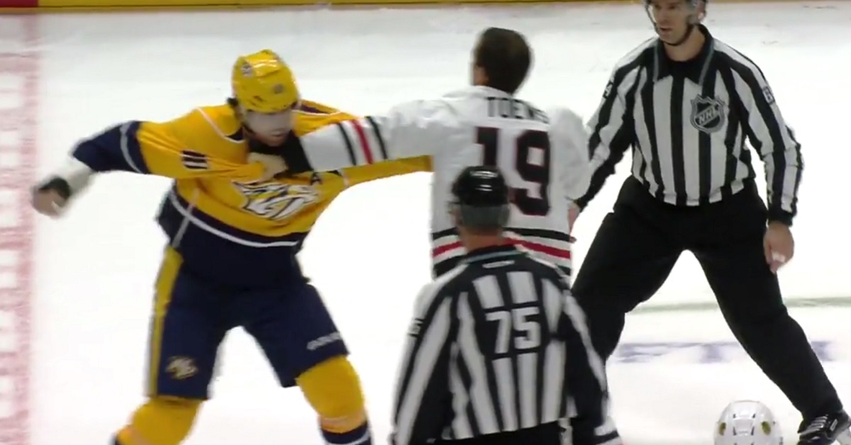 Breaking: Watch Jonathan Toews drop the gloves on Friday night!