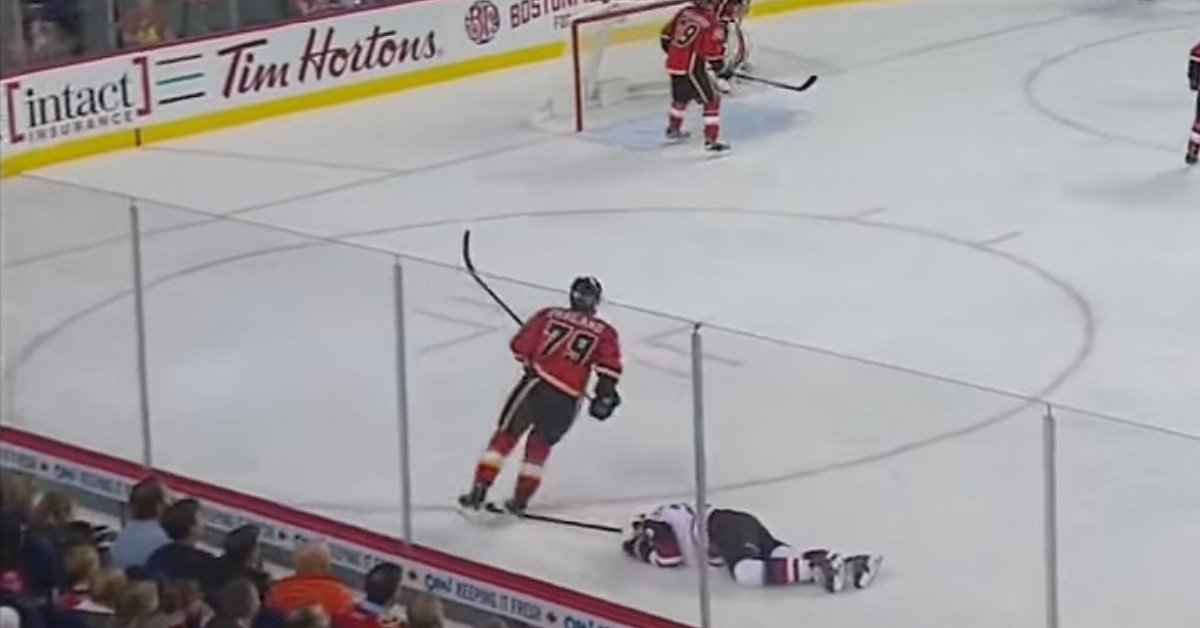 Ekman-Larsson gets destroyed by a huge clean hit from Ferland.