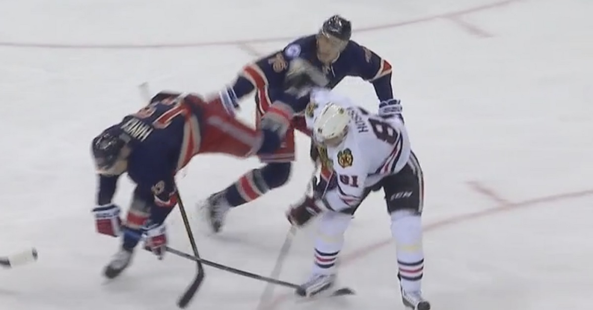 Rangers forward accidentally kicked in the face with a skate this evening.