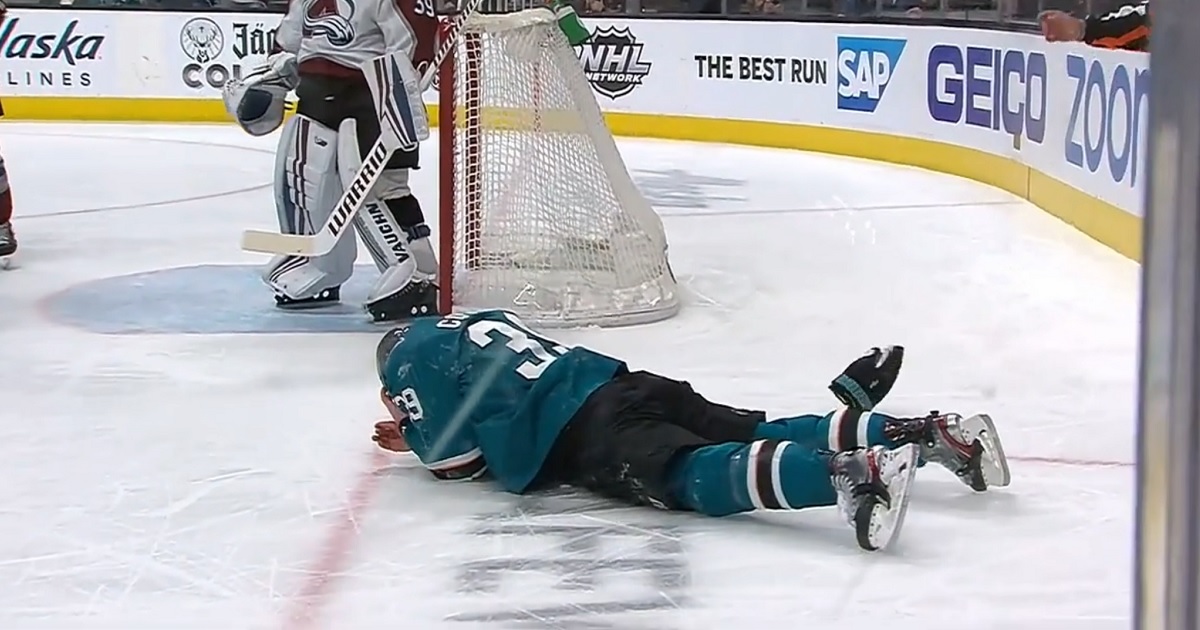 Logan Couture knocked out of the game after taking another puck to the face.