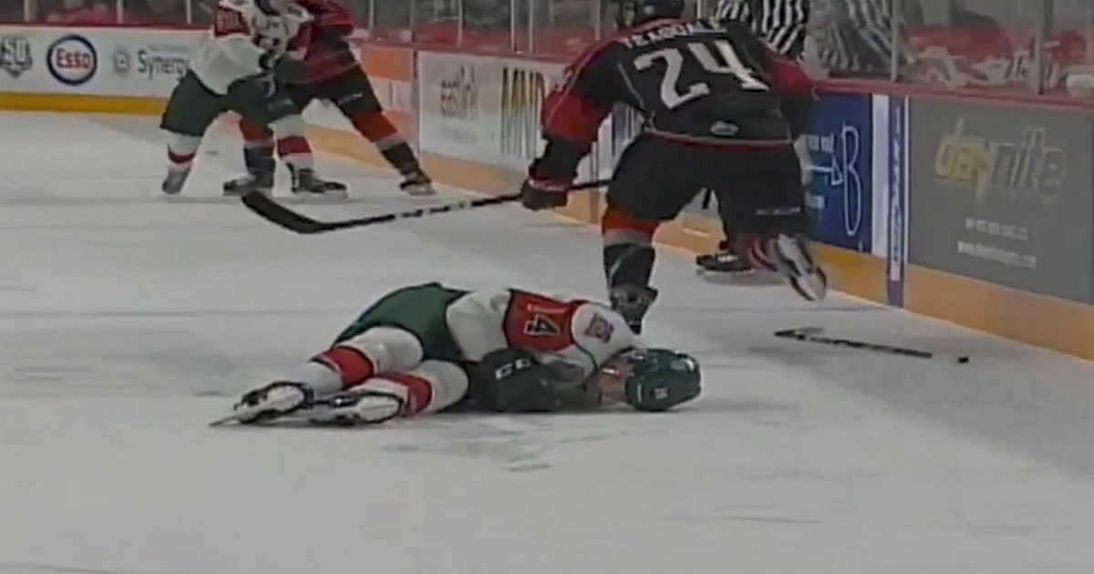 Red Wings prospect laid out by brutal knee on knee.